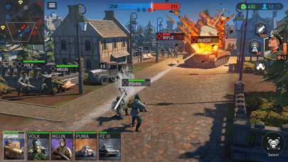 World War Armies gameplay showing infantry, vehicles, and a tactical battle interface